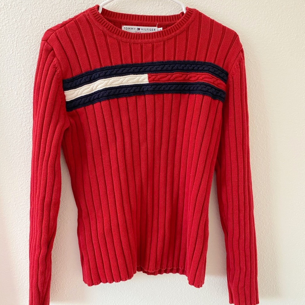 Tommy Hilfiger Red Long Sleeve Knit Sweater - Picture 2 of 7